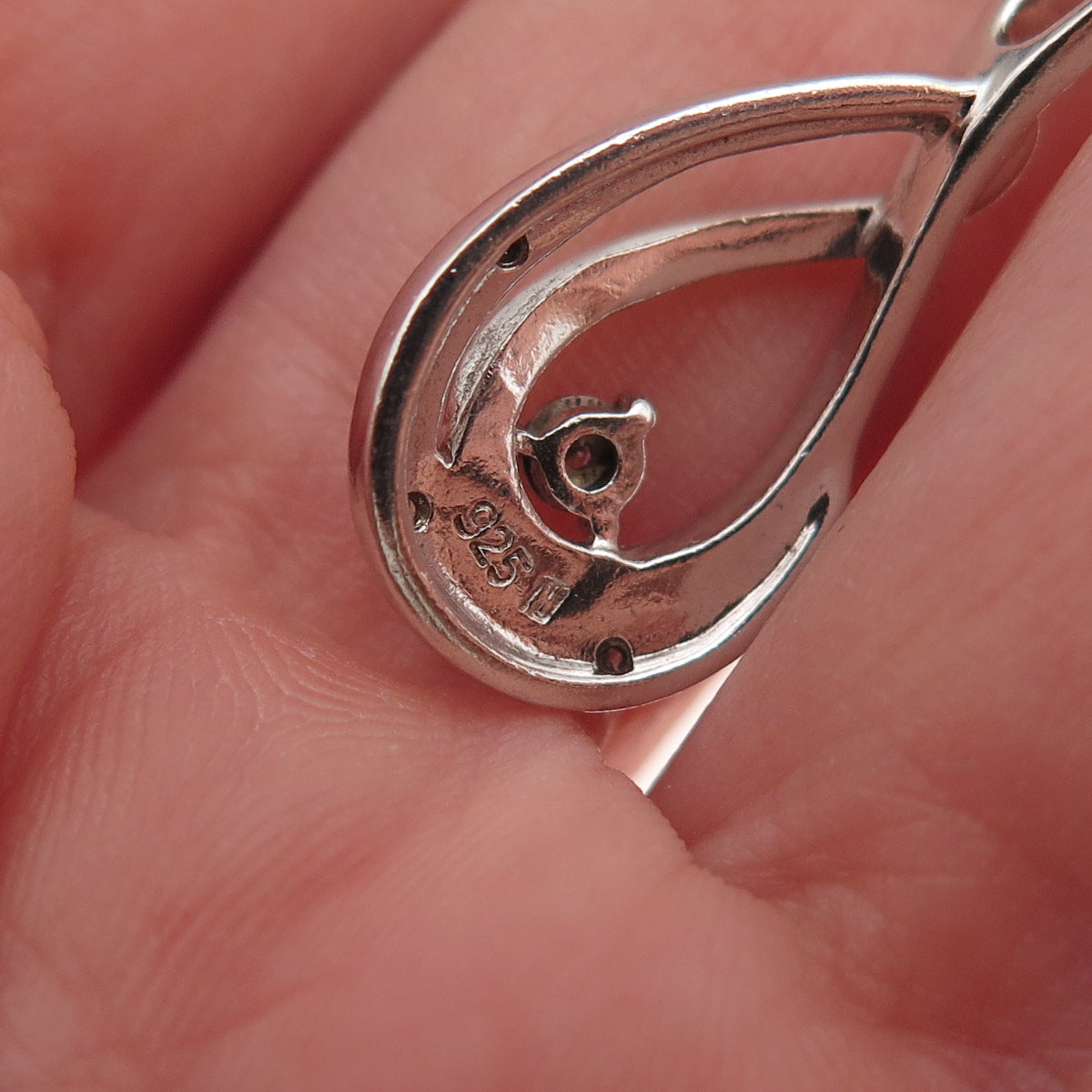 925 Sterling Silver Real Round-Cut Diamond Teardrop Charm Pendant