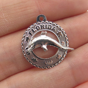 925 Sterling Silver Vintage "Florida" Dolphin Pendant