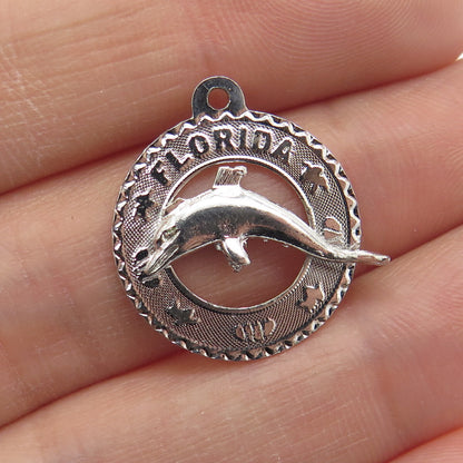 925 Sterling Silver Vintage "Florida" Dolphin Pendant