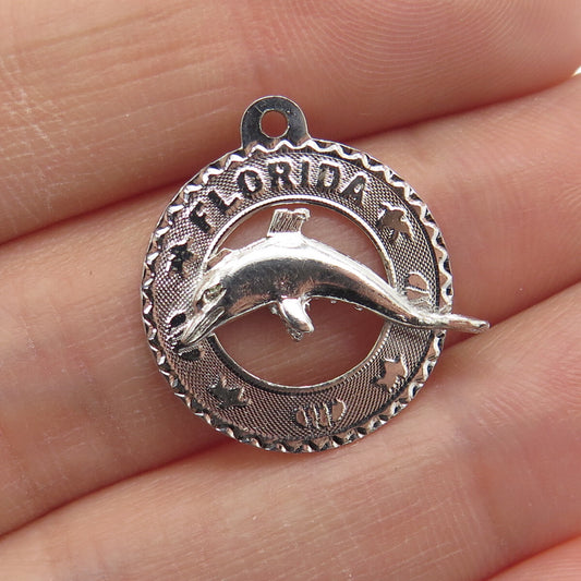925 Sterling Silver Vintage "Florida" Dolphin Pendant