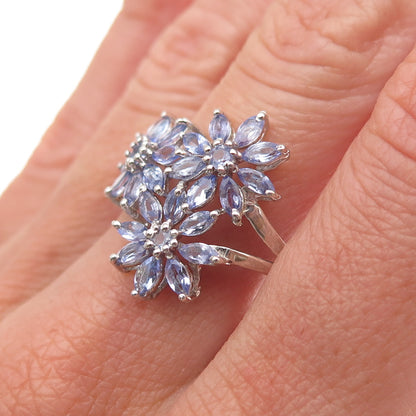 Chuck Clemency 925 Sterling Silver Real Tanzanite Floral Ring Size 8.25