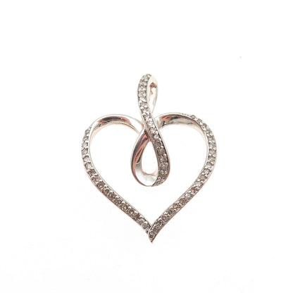 925 Sterling Silver Rose Gold Plated Real Round-Cut Diamond Heart Charm Pendant