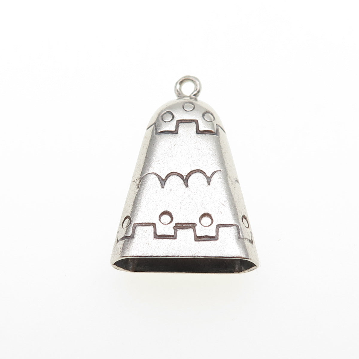 Old Pawn 925 Sterling Silver Vintage Southwestern Bell Tribal 3D Charm Pendant