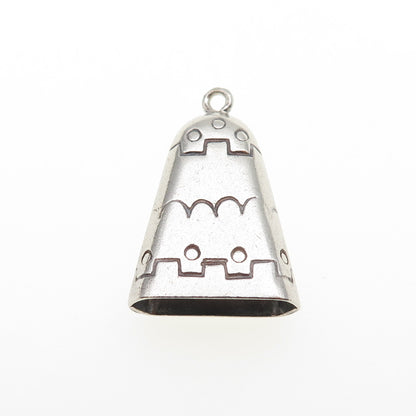 Old Pawn 925 Sterling Silver Vintage Southwestern Bell Tribal 3D Charm Pendant