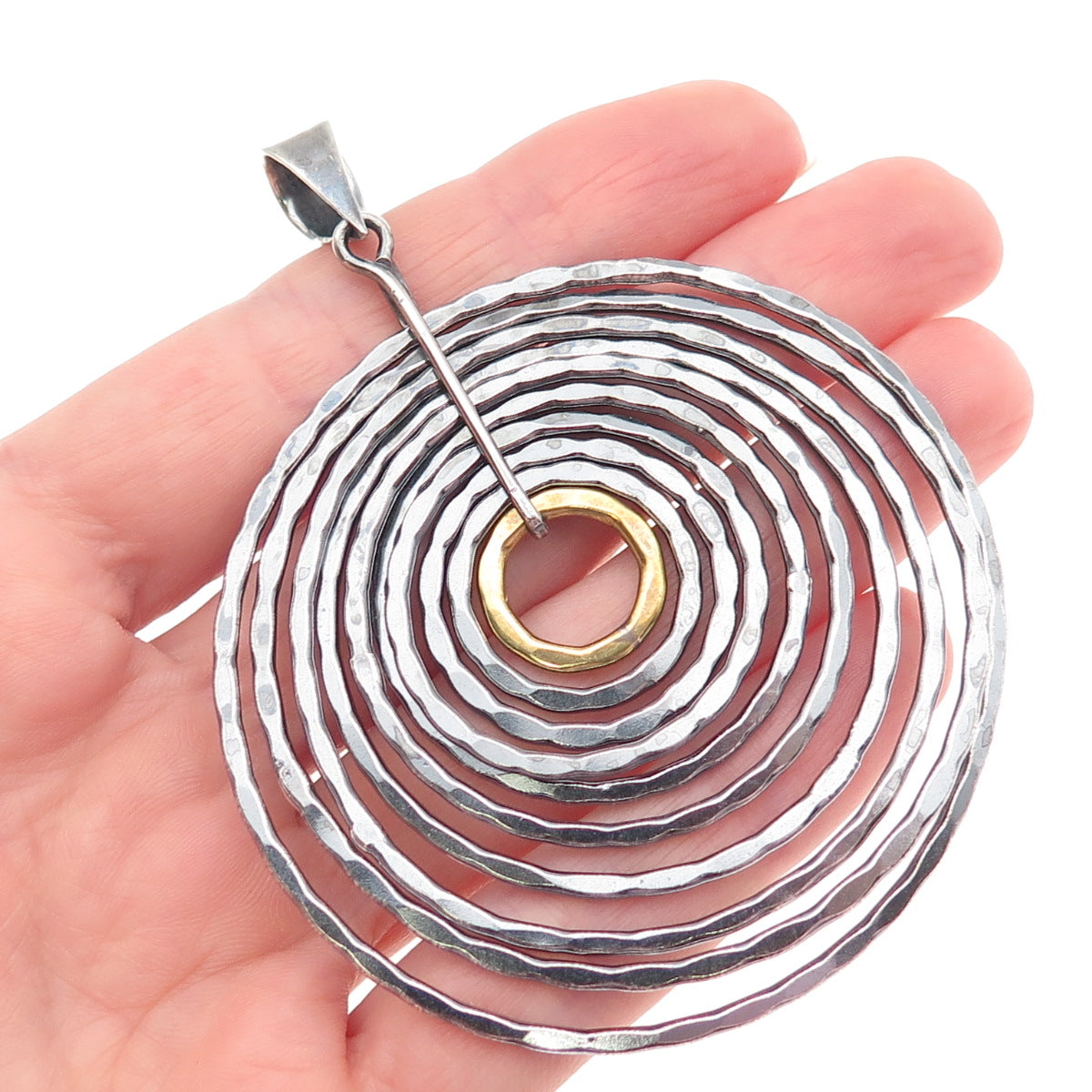 925 Sterling Silver & Brass Vintage CII Mexico Multi-Circle Oxidized Pendant