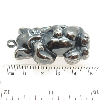 925 Sterling Silver Vintage Squirrel Puffy Hollow Oxidized Pendant