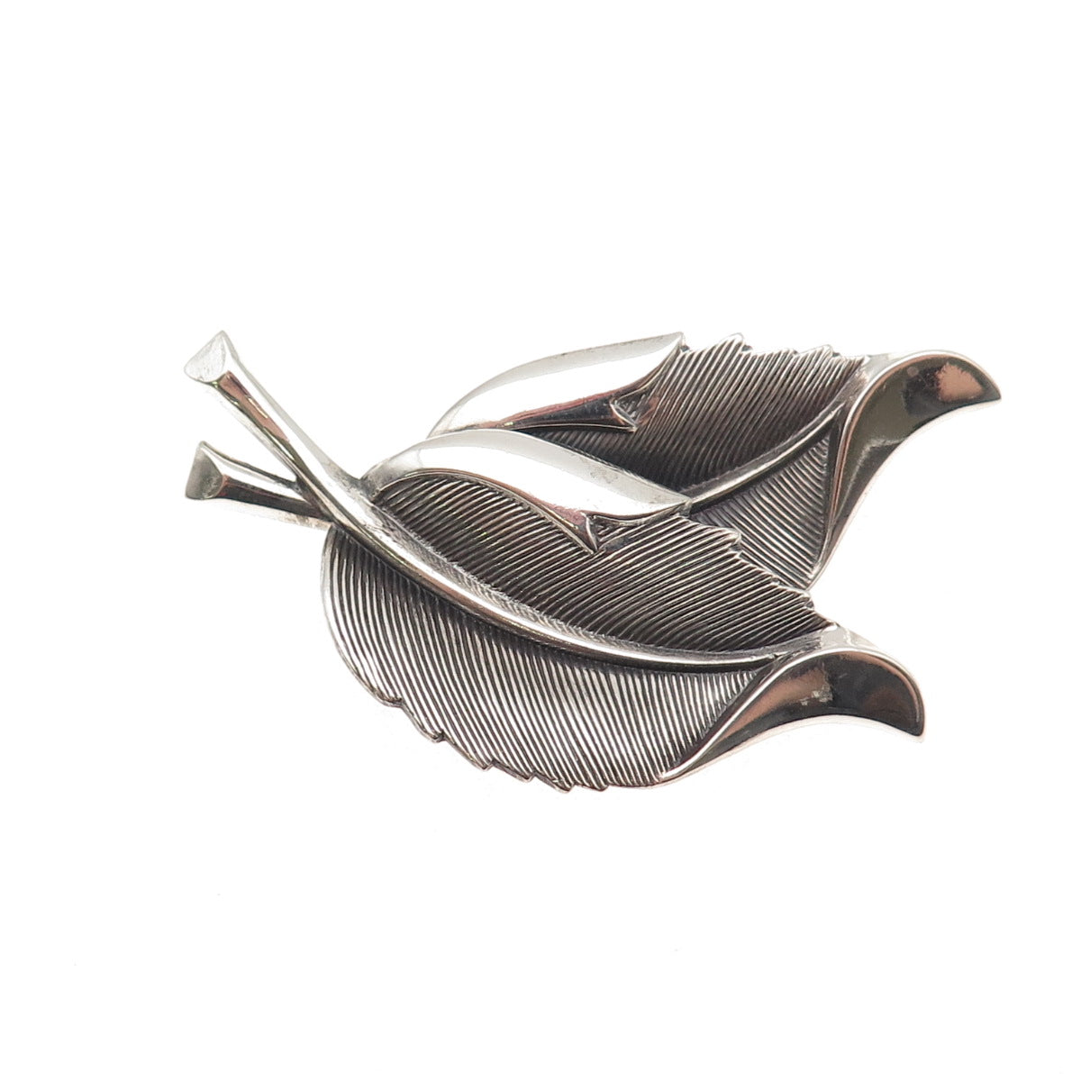 Beau 925 Sterling Silver Vintage Floral Leaf Oxidized Pin Brooch