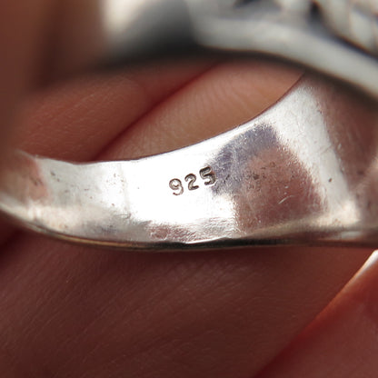 925 Sterling Silver Vintage Real Black Onyx Eagle Bird Oxidized Ring Size 9.75