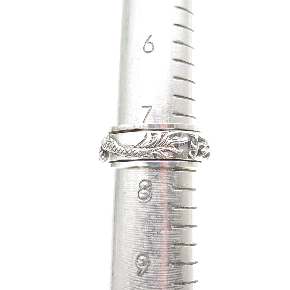 925 Sterling Silver Vintage Dragon Oxidized Rotating Band Ring Size 7.75