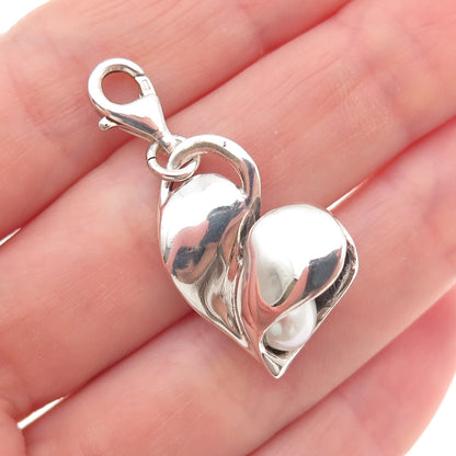 Hagit Gorali 925 Sterling Silver Vintage Real Pearl Heart Lobster Lock Pendant
