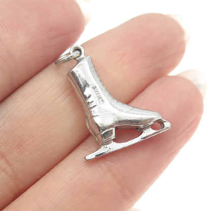 925 Sterling Silver Antique Art Deco Ice Skating Shoe 3D Charm Pendant