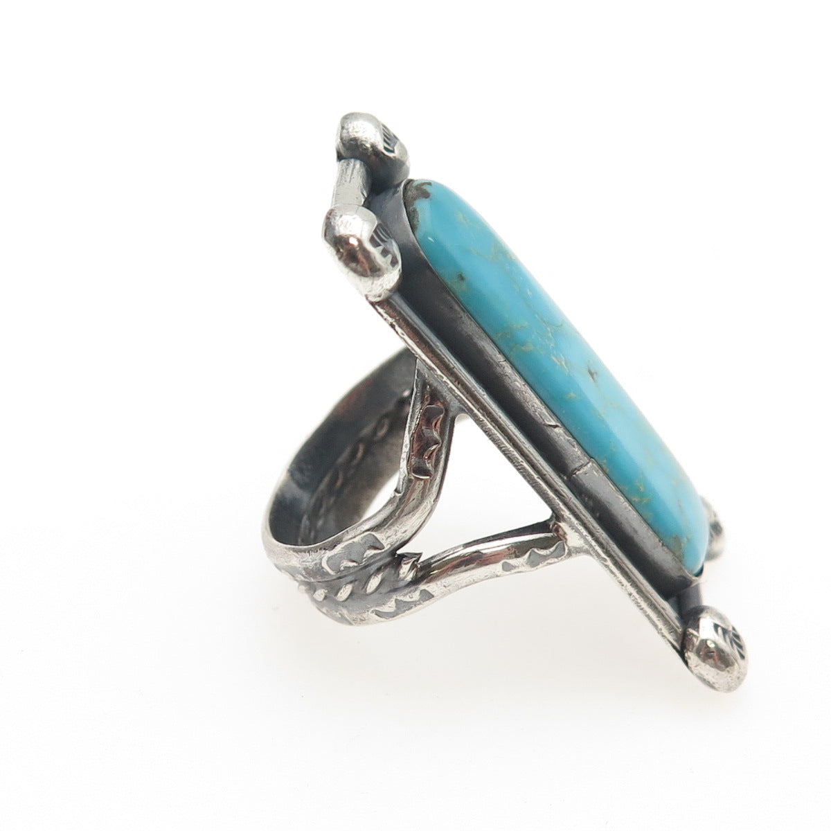 Bobby Cleveland Navajo Old Pawn Sterling Silver Vintage Turquoise Ring Size 8