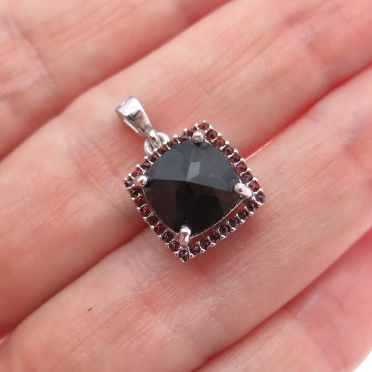 925 Sterling Silver Real Cushion & Round-Cut Red Garnet Minimalist Charm Pendant