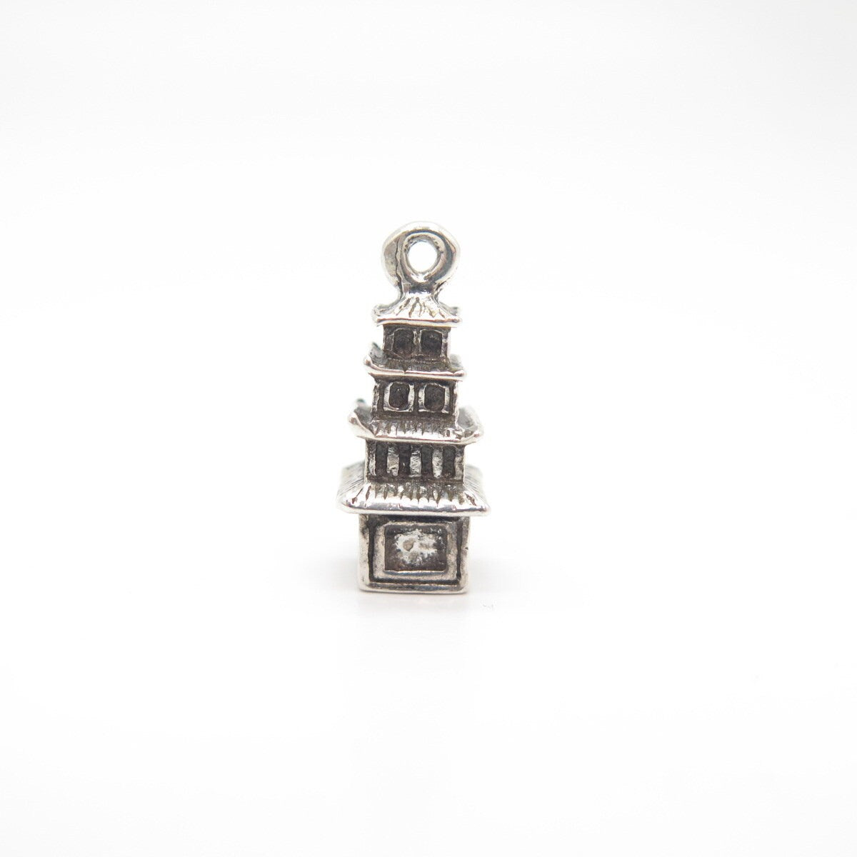 925 Sterling Silver Antique Chinese Tower Charm Pendant