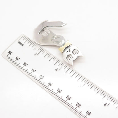 925 Sterling Silver 2-Tone Vintage Mexico Cat w/ Bow Pin Brooch