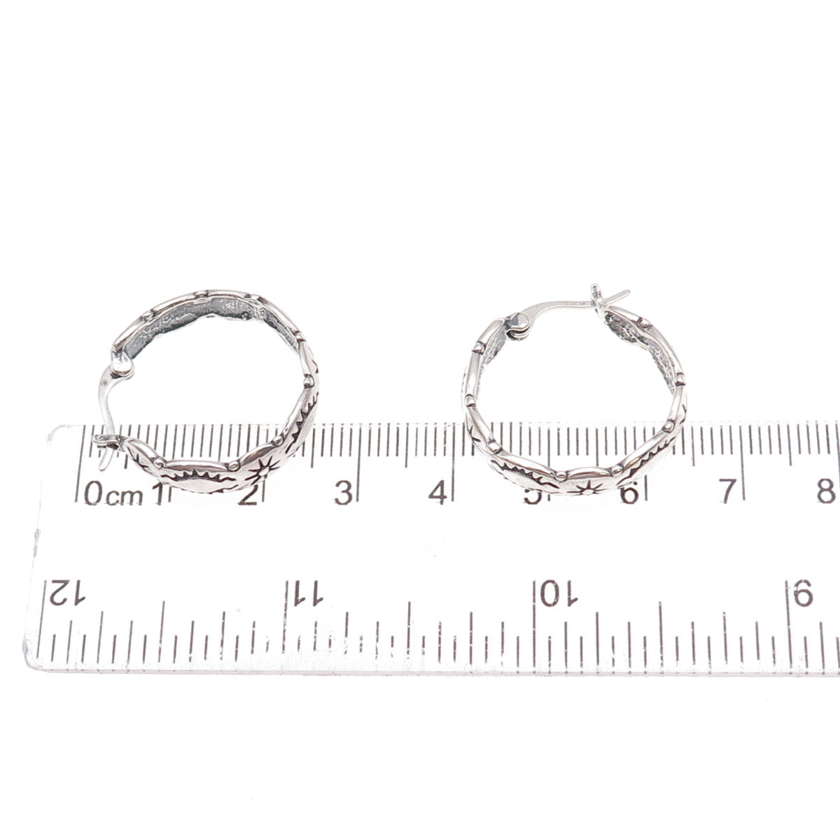 Shube 925 Sterling Silver Vintage Sun Symbol Oxidized Hoop Earrings