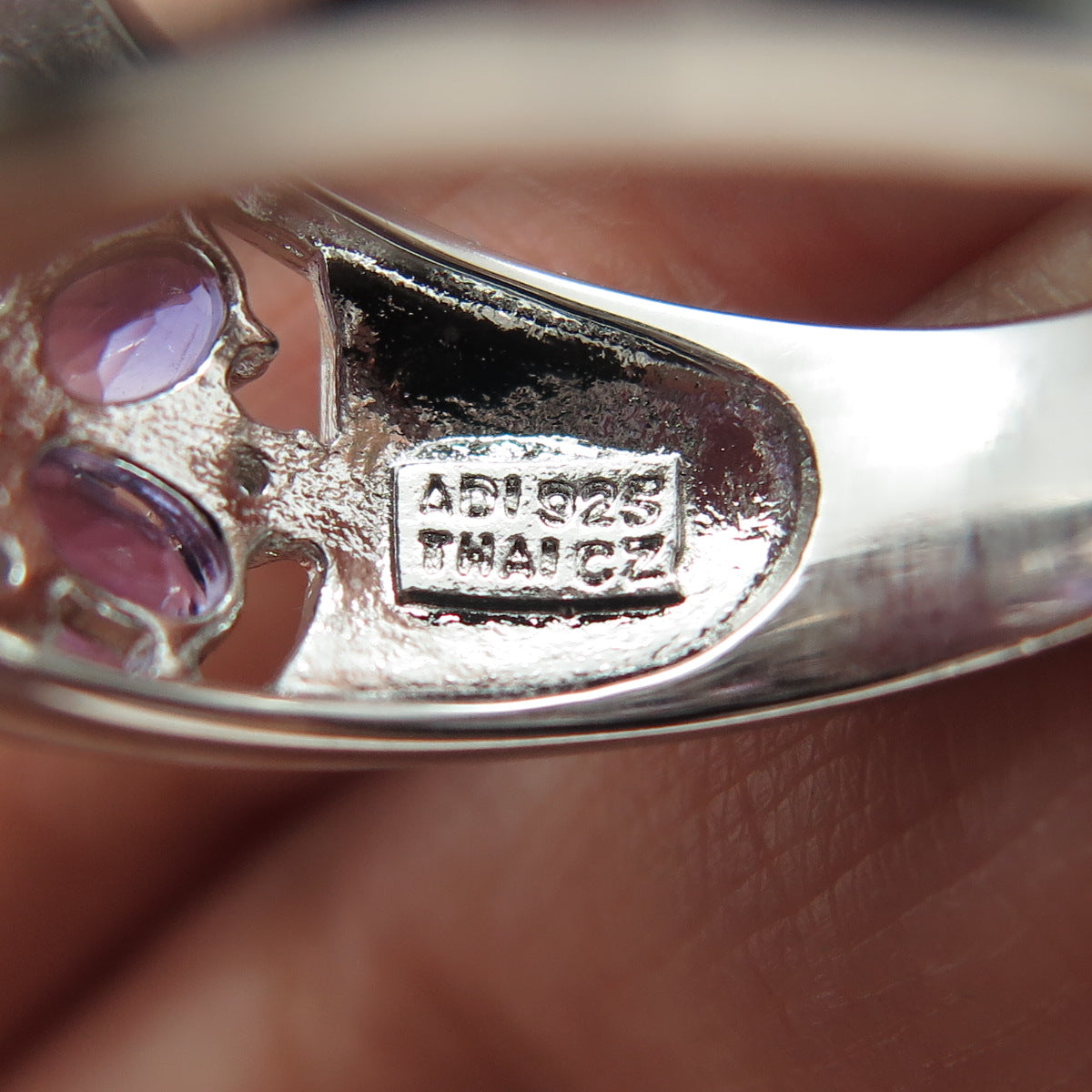 925 Sterling Silver Real Purple & Pink Amethyst & C Z Cluster Ring Size 6.75