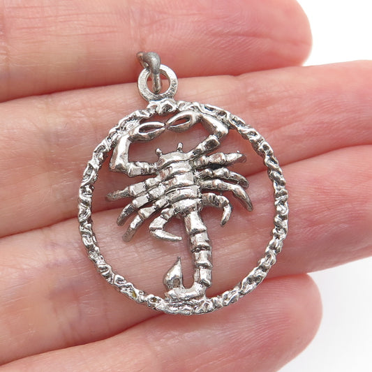 925 Sterling Silver Vintage Scorpio Zodiac Sign Oxidized Charm Pendant