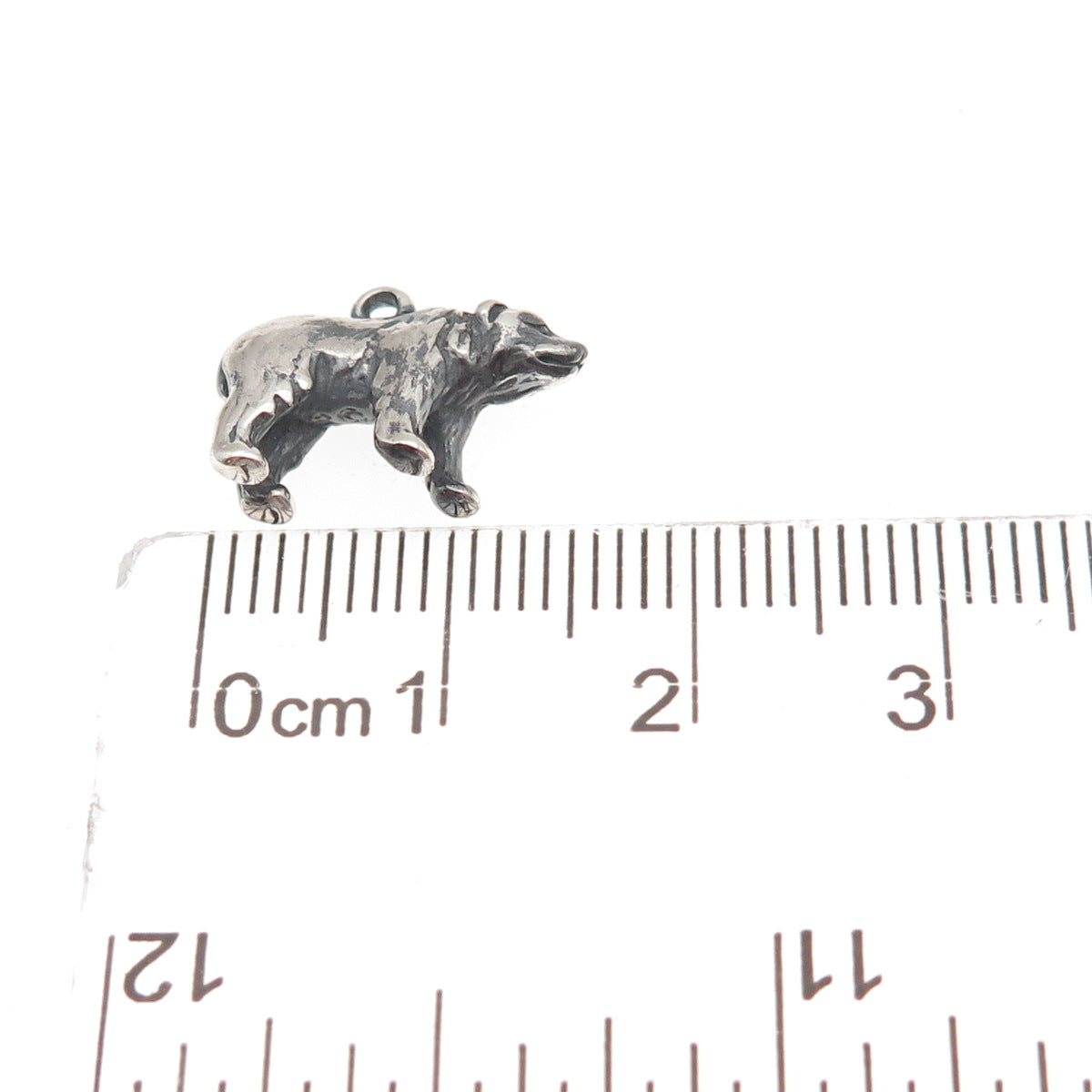925 Sterling Silver Vintage Bear Oxidized 3D Mini Charm Pendant