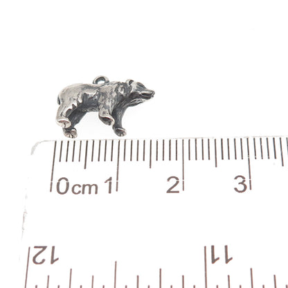 925 Sterling Silver Vintage Bear Oxidized 3D Mini Charm Pendant