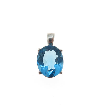 925 Sterling Silver Oval-Cut Nano Blue Topaz Minimalist Charm Pendant
