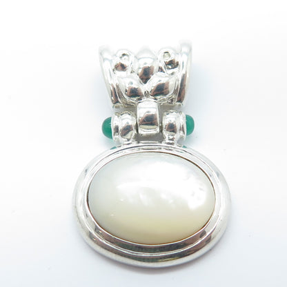 925 Sterling Silver Vintage Real Mother-of-Pearl & Chalcedony Gemstone Pendant