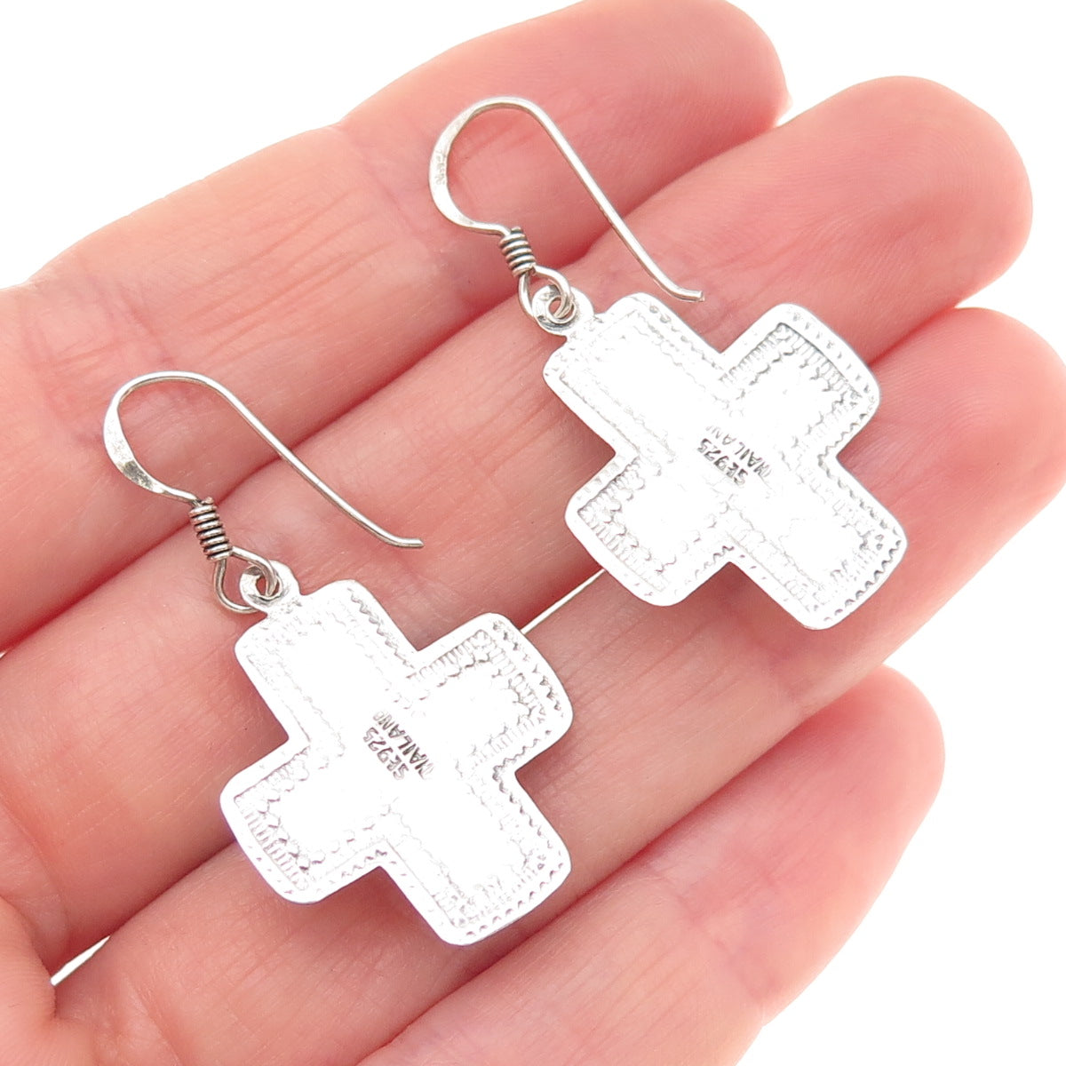 Sidney Evan 925 Sterling Silver Vintage Real Turquoise Cross Dangle Earrings