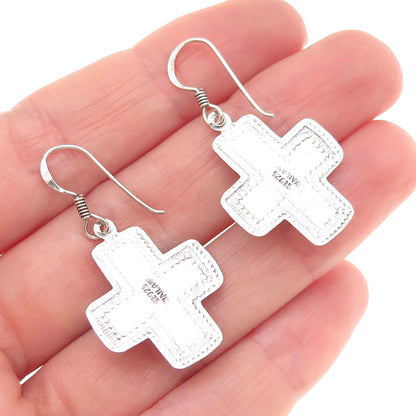 Sidney Evan 925 Sterling Silver Vintage Real Turquoise Cross Dangle Earrings