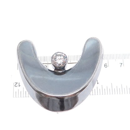ORQUIDIA 950 Silver Vintage Mexico C Z Modernist Oxidized Pin Brooch / Pendant