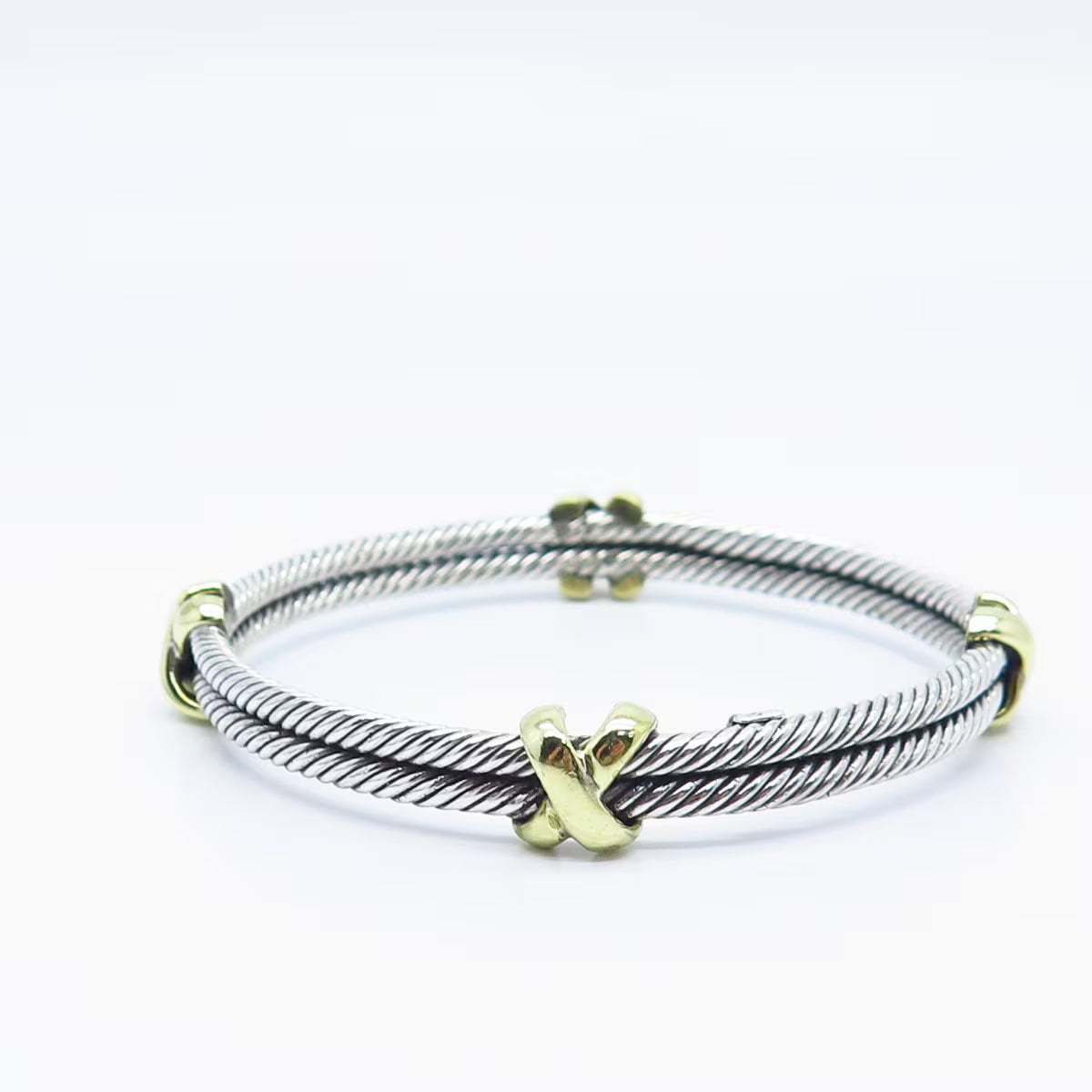 925 Sterling Silver 2-Tone Vintage Mexico Twisted Bangle Bracelet 7.75"