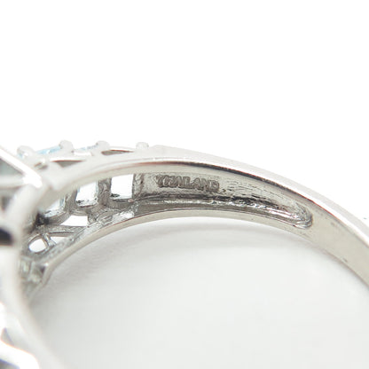 925 Sterling Silver Real Emerald-Cut Blue Topaz Engagement Ring Size 8