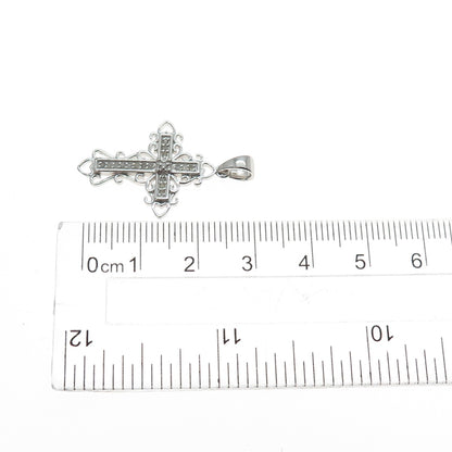 HAN 925 Sterling Silver Real Round-Cut Diamond Cross Charm Pendant