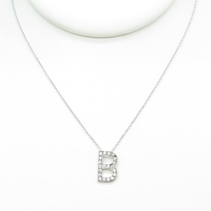 925 Sterling Silver C Z Letter "B" Initial Rolo Chain Necklace 16-18"