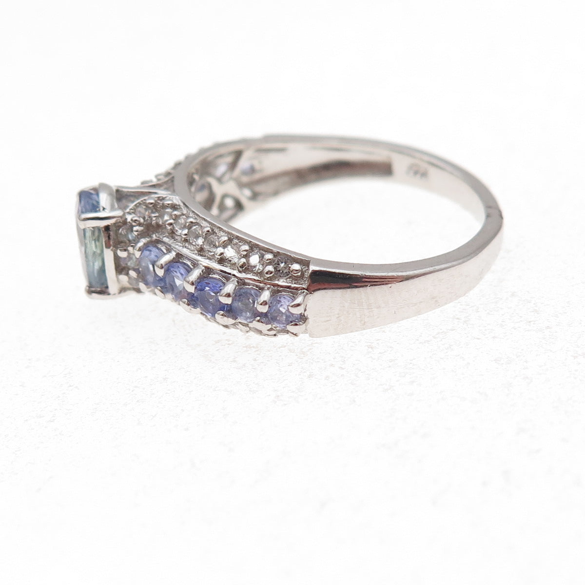 Chuck Clemency 925 Sterling Silver Real Tanzanite & White Topaz Ring Size 8.25