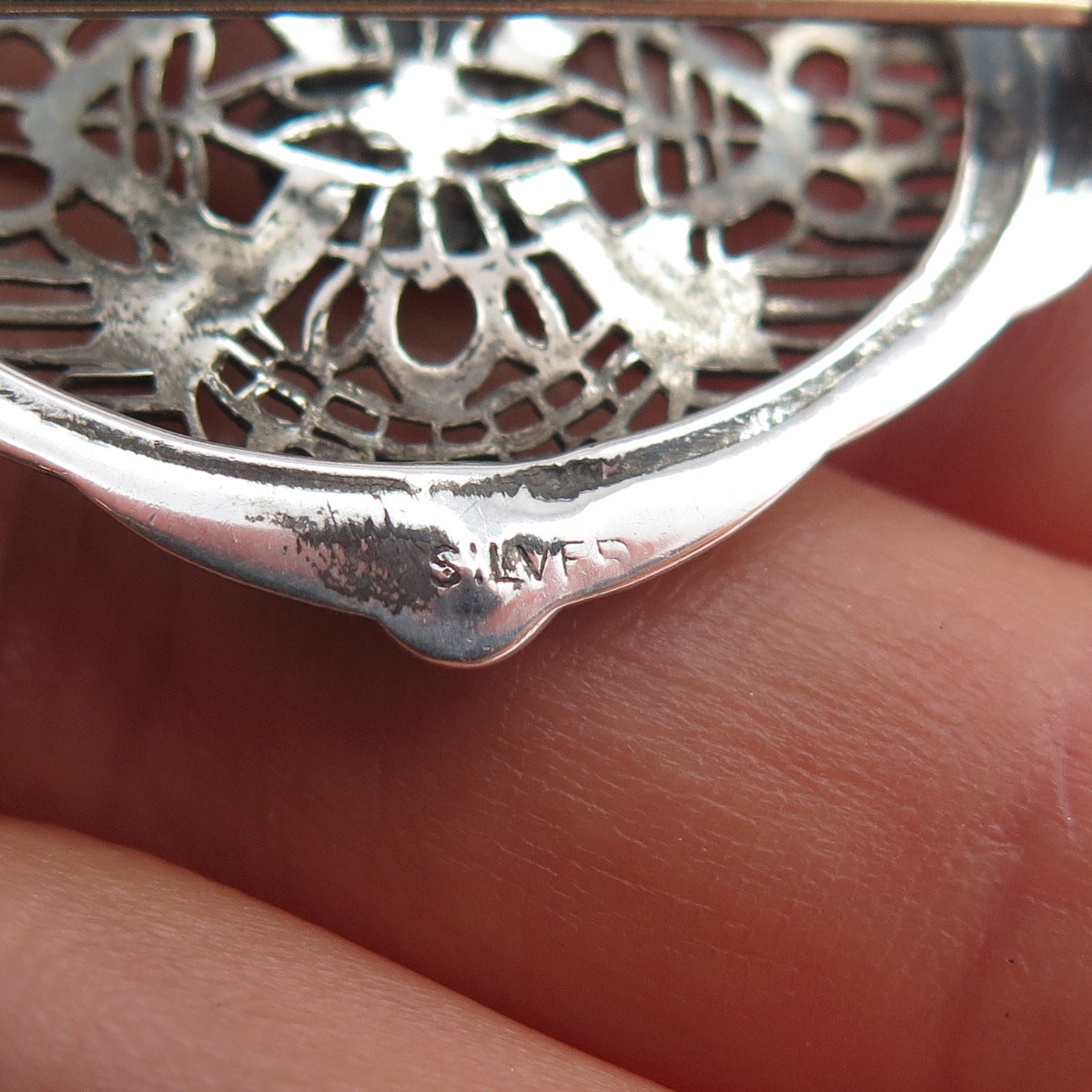 925 Sterling Silver Antique Art Deco Real Marcasite Filigree Oxidized Pin Brooch