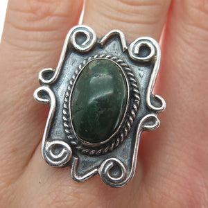 Old Pawn Sterling Silver Vintage Royston Turquoise Oxidized Tribal Ring Size 7