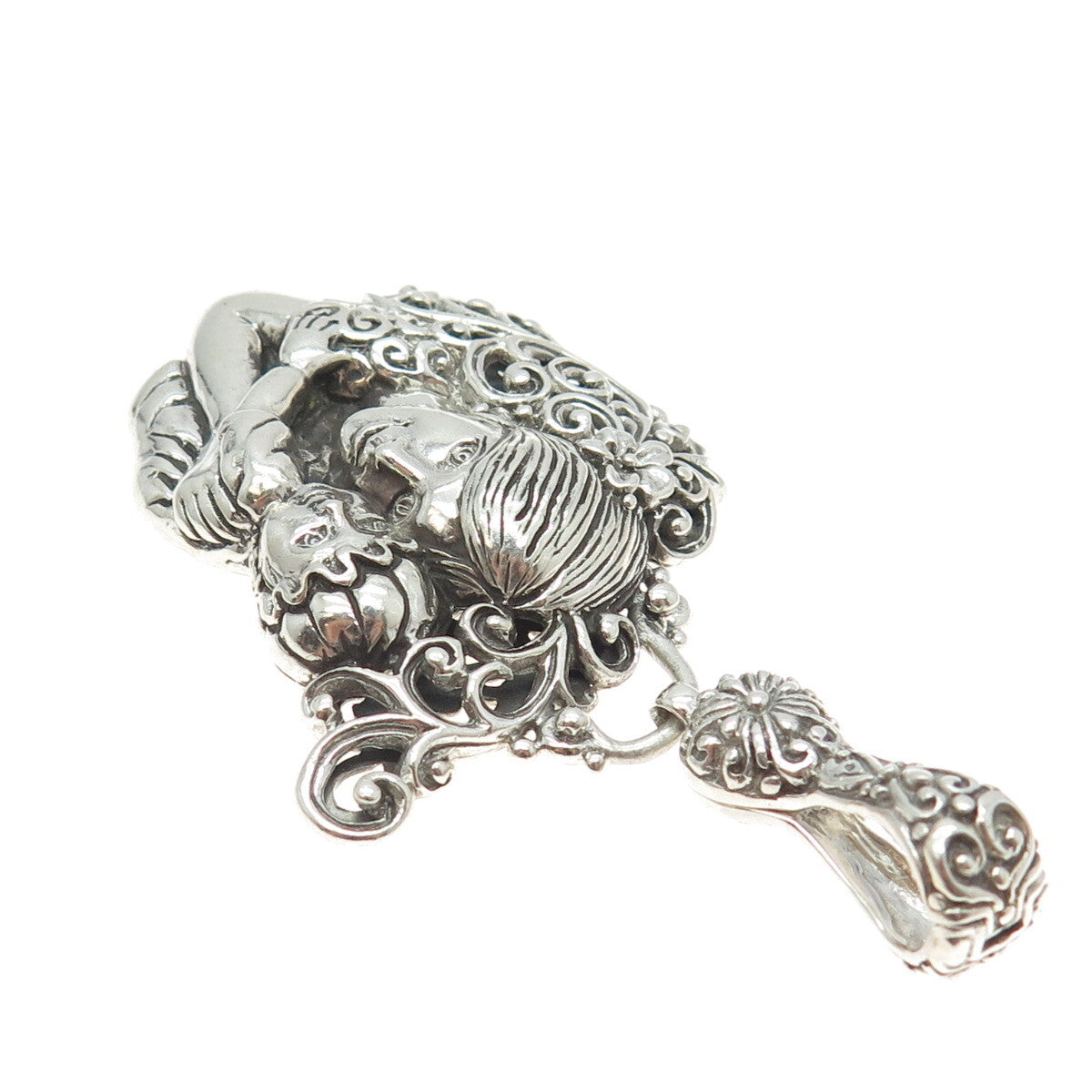 SARDA 925 Sterling Silver Vintage Mom & Child Floral Pendant