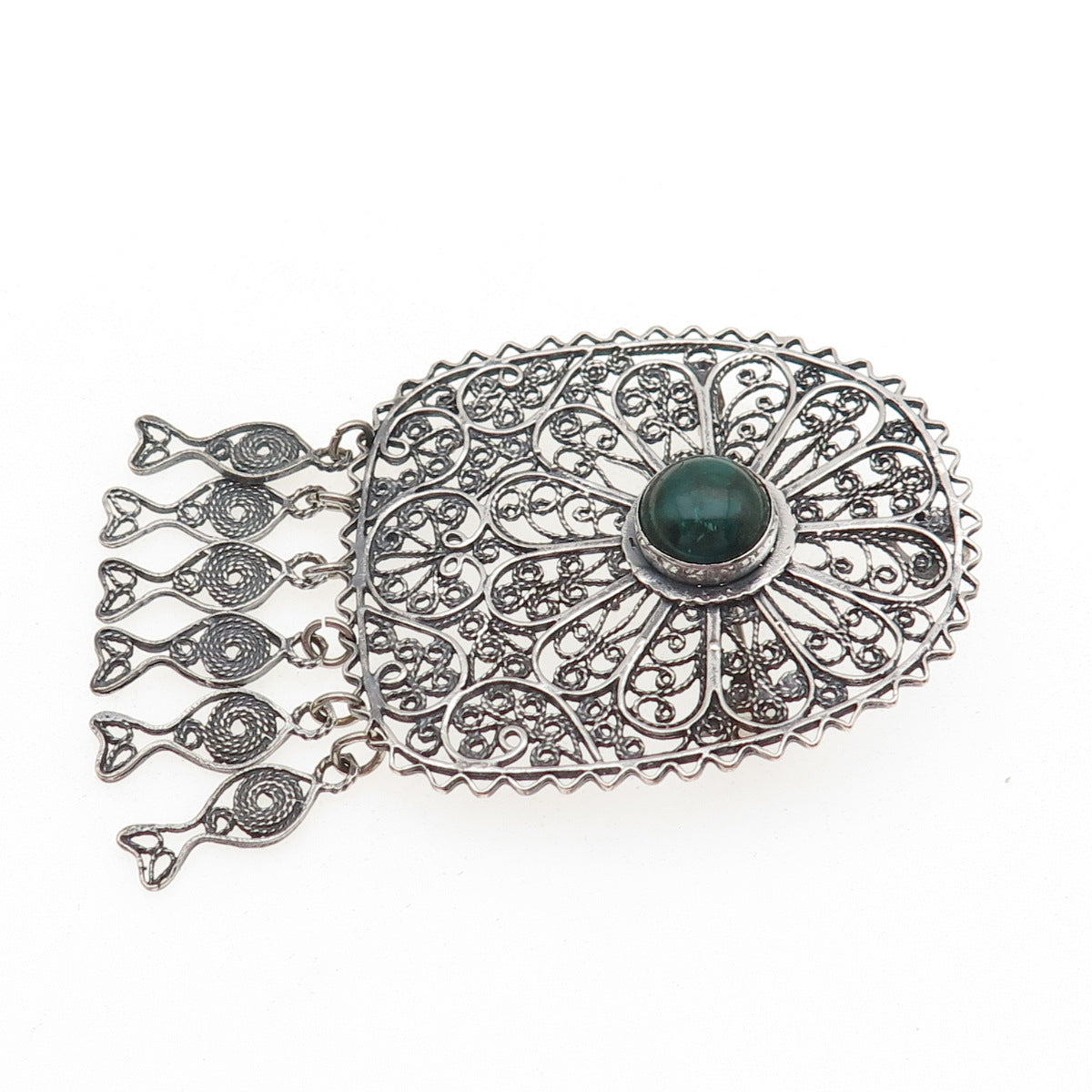 800 Silver Vintage Israel Real Eilat Filigree Oxidized Pin Brooch / Pendant