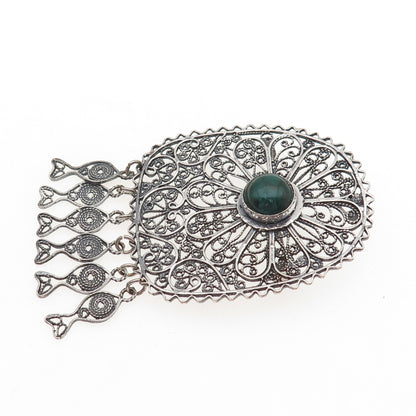 800 Silver Vintage Israel Real Eilat Filigree Oxidized Pin Brooch / Pendant