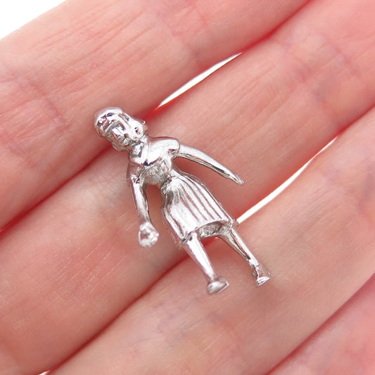 925 Sterling Silver Vintage Female Bowler Mini 3D Charm Pendant