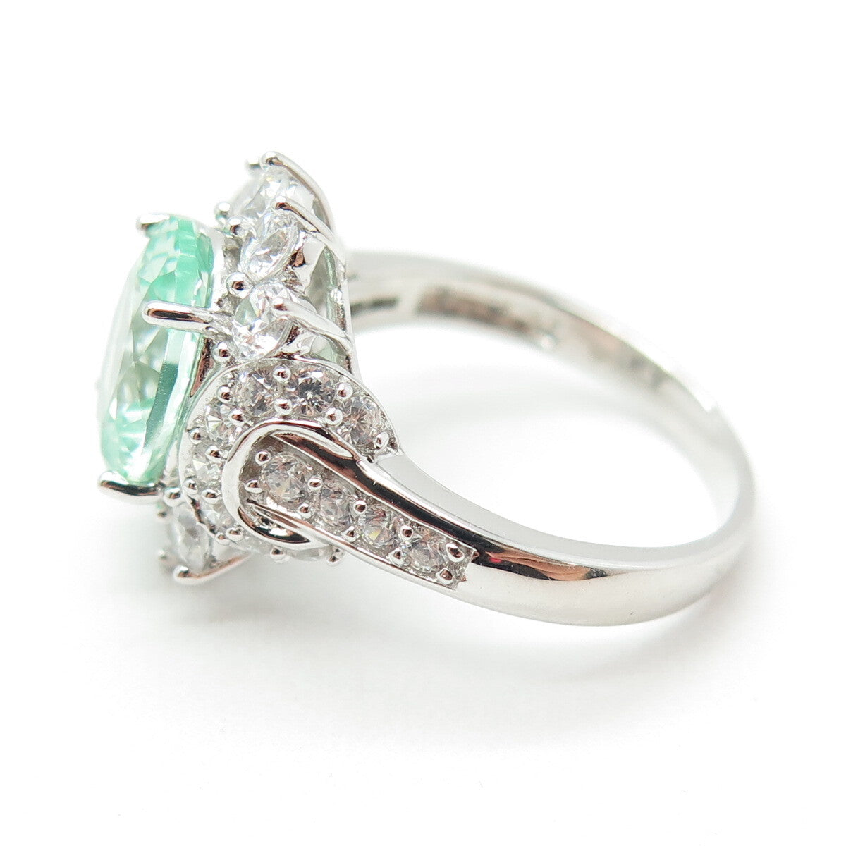 925 Sterling Silver Lab-Created Green Sapphire & C Z Ring Size 8