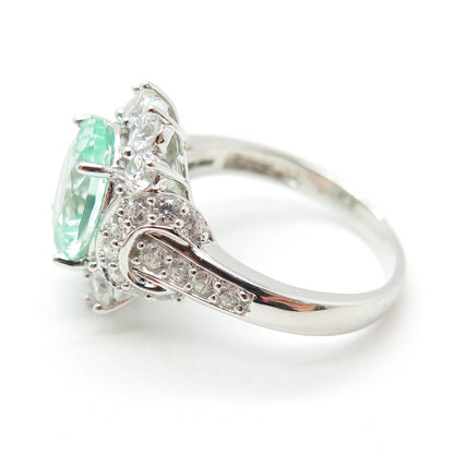 925 Sterling Silver Lab-Created Green Sapphire & C Z Ring Size 8