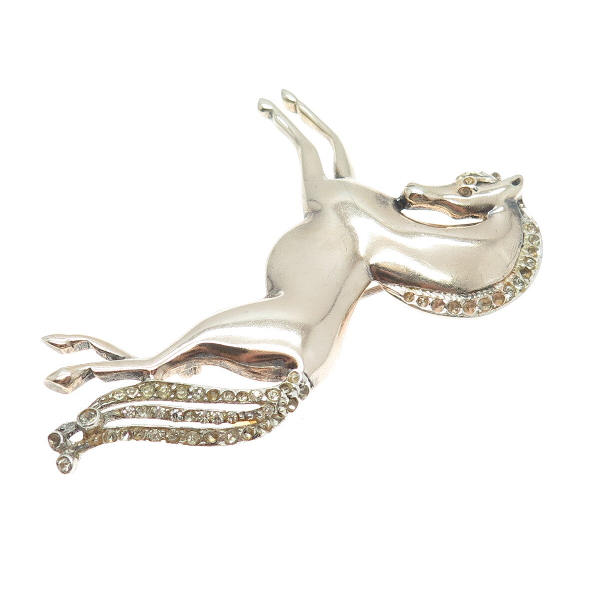 925 Sterling Silver Antique Art Deco Rhinestone Frisky Horse Pin Brooch