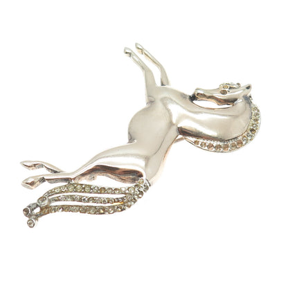 925 Sterling Silver Antique Art Deco Rhinestone Frisky Horse Pin Brooch