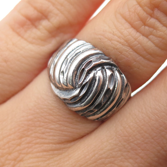 925 Sterling Silver Vintage Modernist Yin Yang Oxidized Ring Size 6