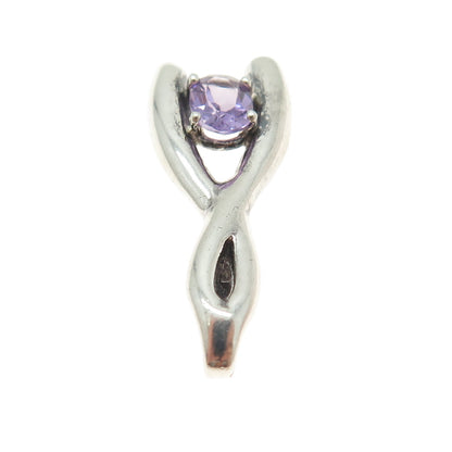 925 Sterling Silver Vintage Real Amethyst Wishbone Pendant