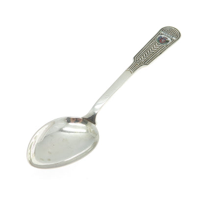 800 Silver Antique France Enamel Praha / Prague Coffee Spoon