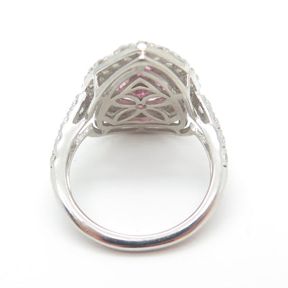 925 Sterling Silver Pear & Round-Cut Pink White C Z Promise Ring Size 7.75