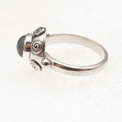 925 Sterling Silver Vintage Real Moonstone Spiral Oxidized Ring Size 7.5