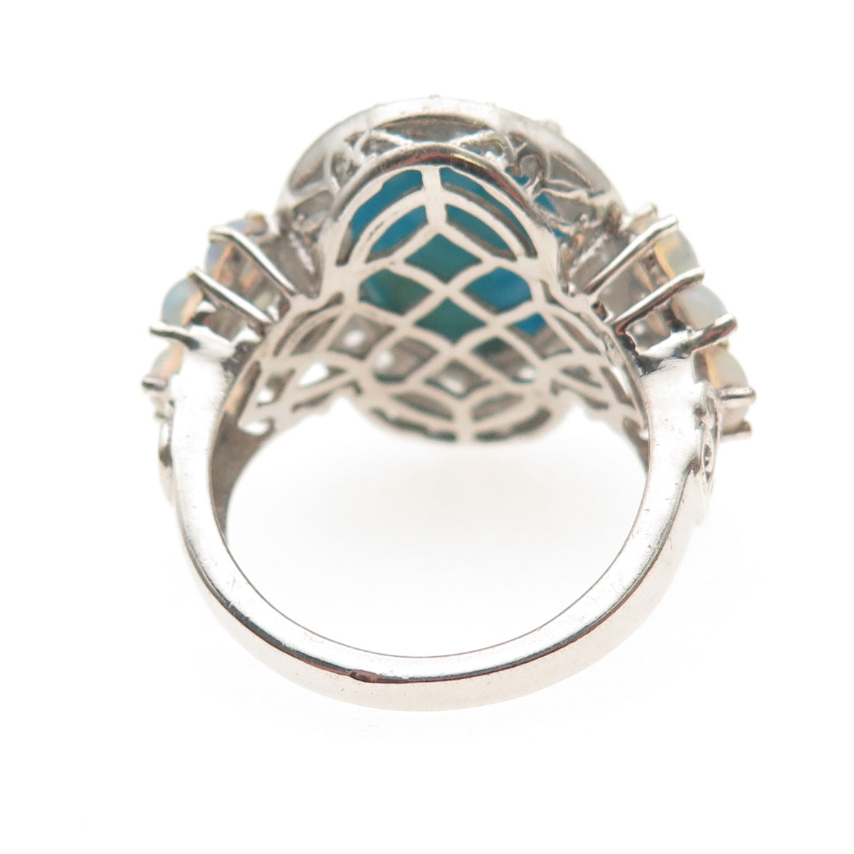 Chuck Clemency 925 Sterling Silver Real Turquoise Opal & White Topaz Ring Size 8